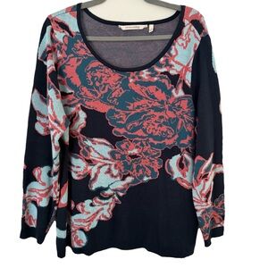 Soft Surroundings‎ Seeds of Spring Dark Romantic Floral Knit Top Sweater Large